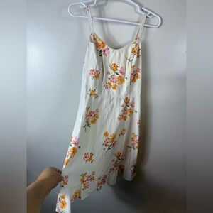 Old Navy Linen Blend Dress Floral Smocked Cami Ruffle Pastel Multicolored Spring